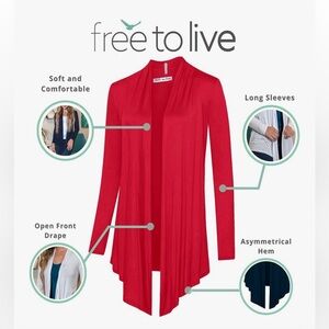 Free To Live Bright Red Open Front Cardigan Sz L